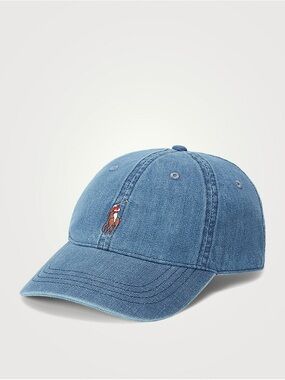 Ralph Lauren Denim Baseball Cap - Light Blue with Pony Embroidery Adjustable